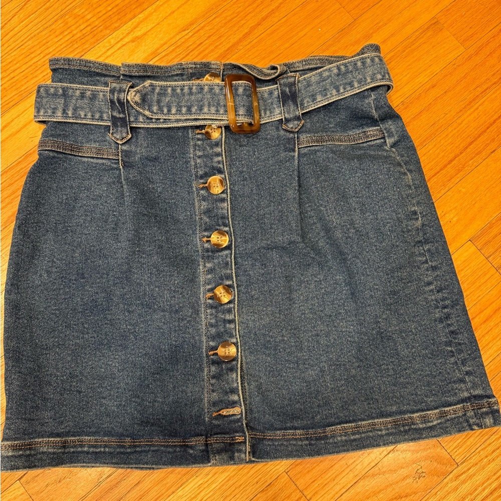Denim Button-Front Skirt with belt